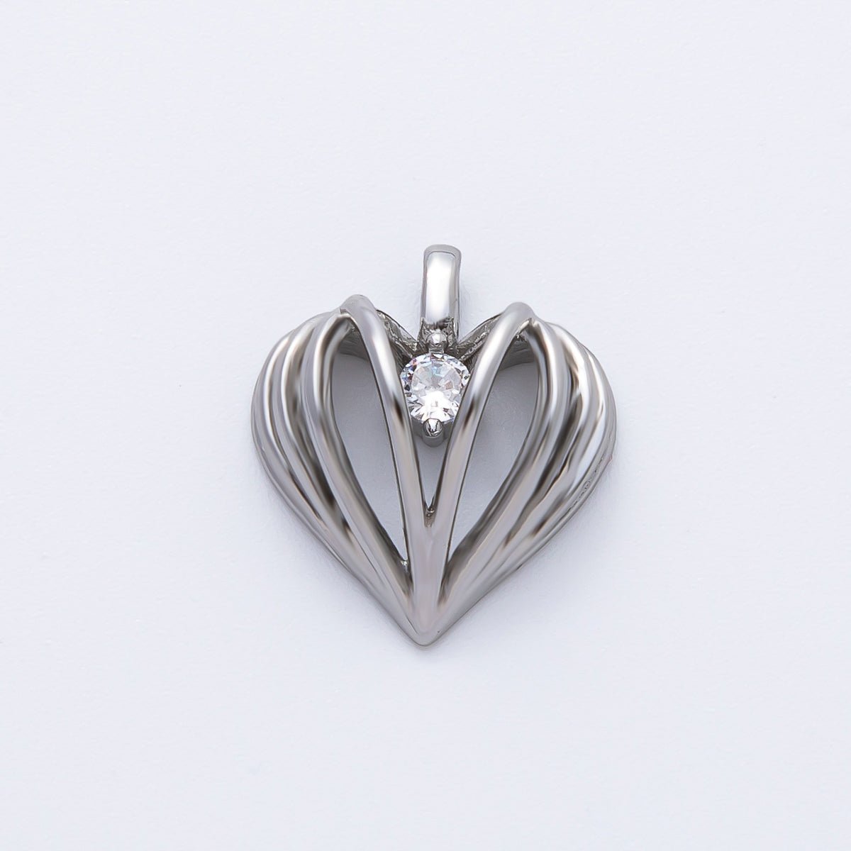 18K Gold Filled 16.2mm CZ Ribbed Geometric Heart Charm in Gold & Silver | AF1356 - DLUXCA