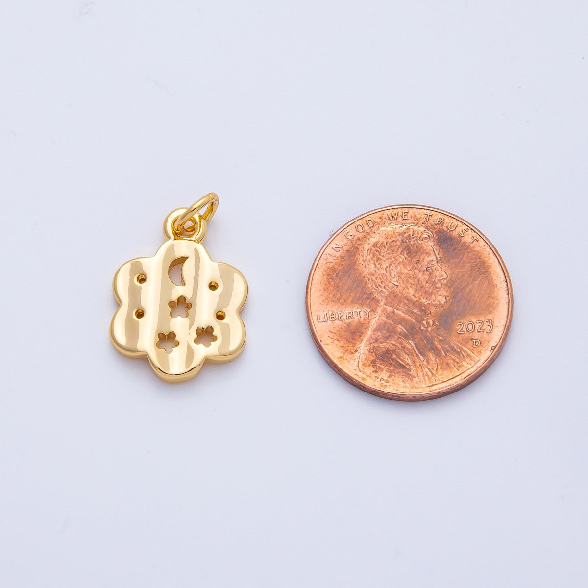 18K Gold Filled 16.5mm Celestial Sun Moon Hammered Flower Charm | AK011 - DLUXCA
