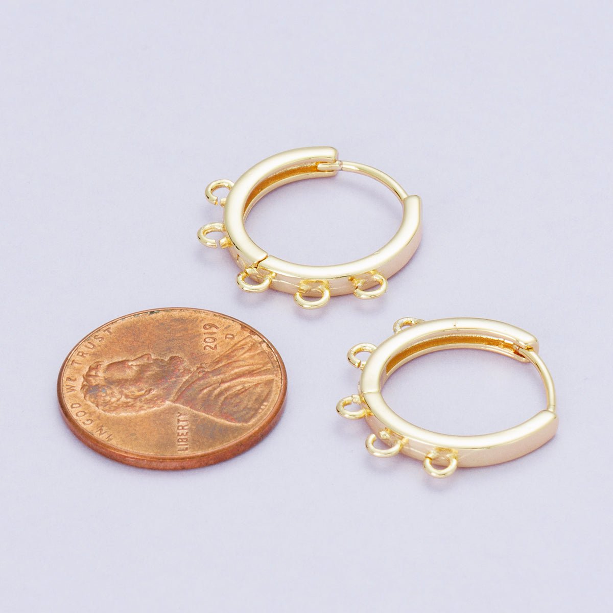 18K Gold Filled 16.5mm Minimalist Five Open Loop Drop Huggie Earring | Findings - 00115 - DLUXCA