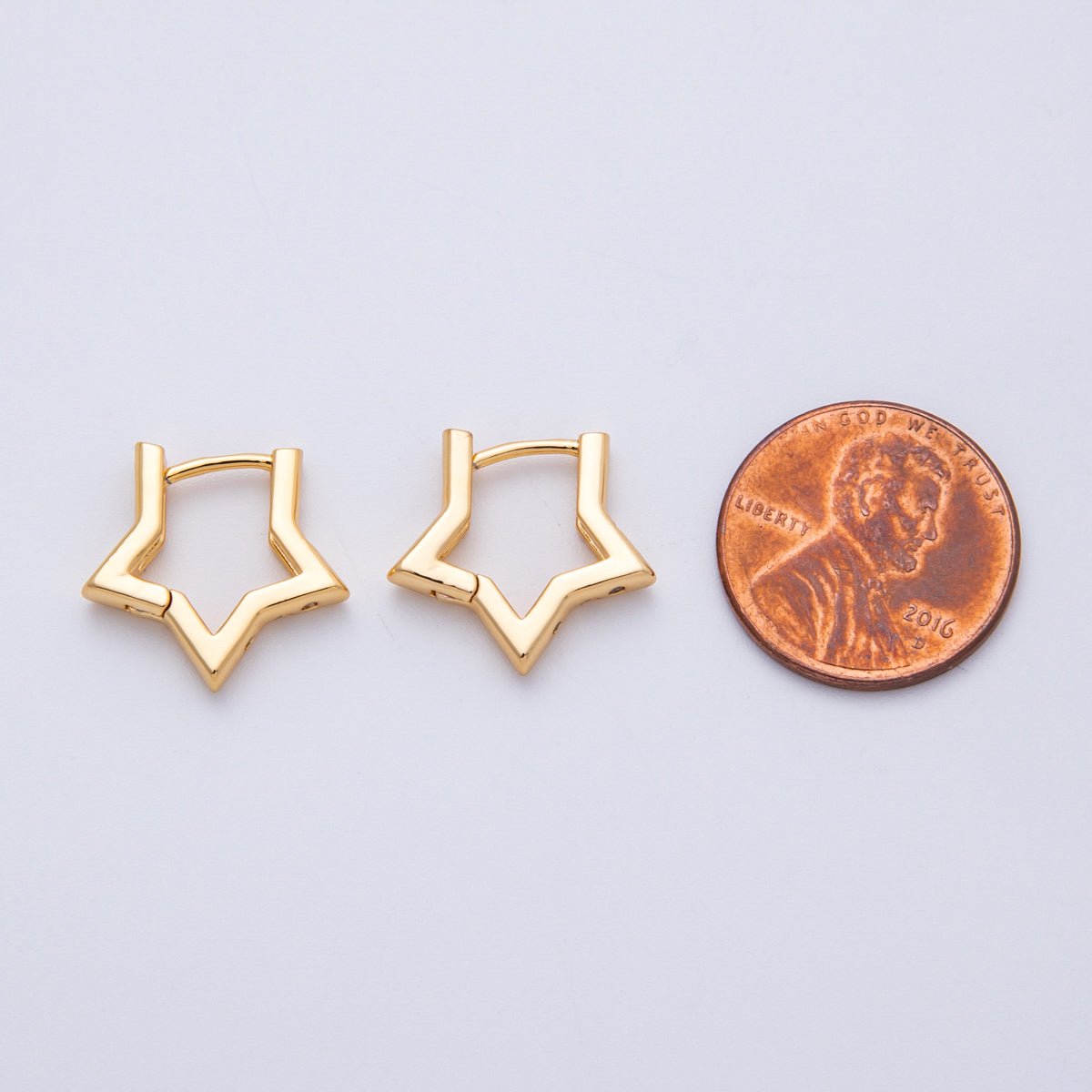 18K Gold Filled 16.6mm Clear CZ Dotted Celestial Star Cartilage Huggie | Earrings - 00186 - DLUXCA