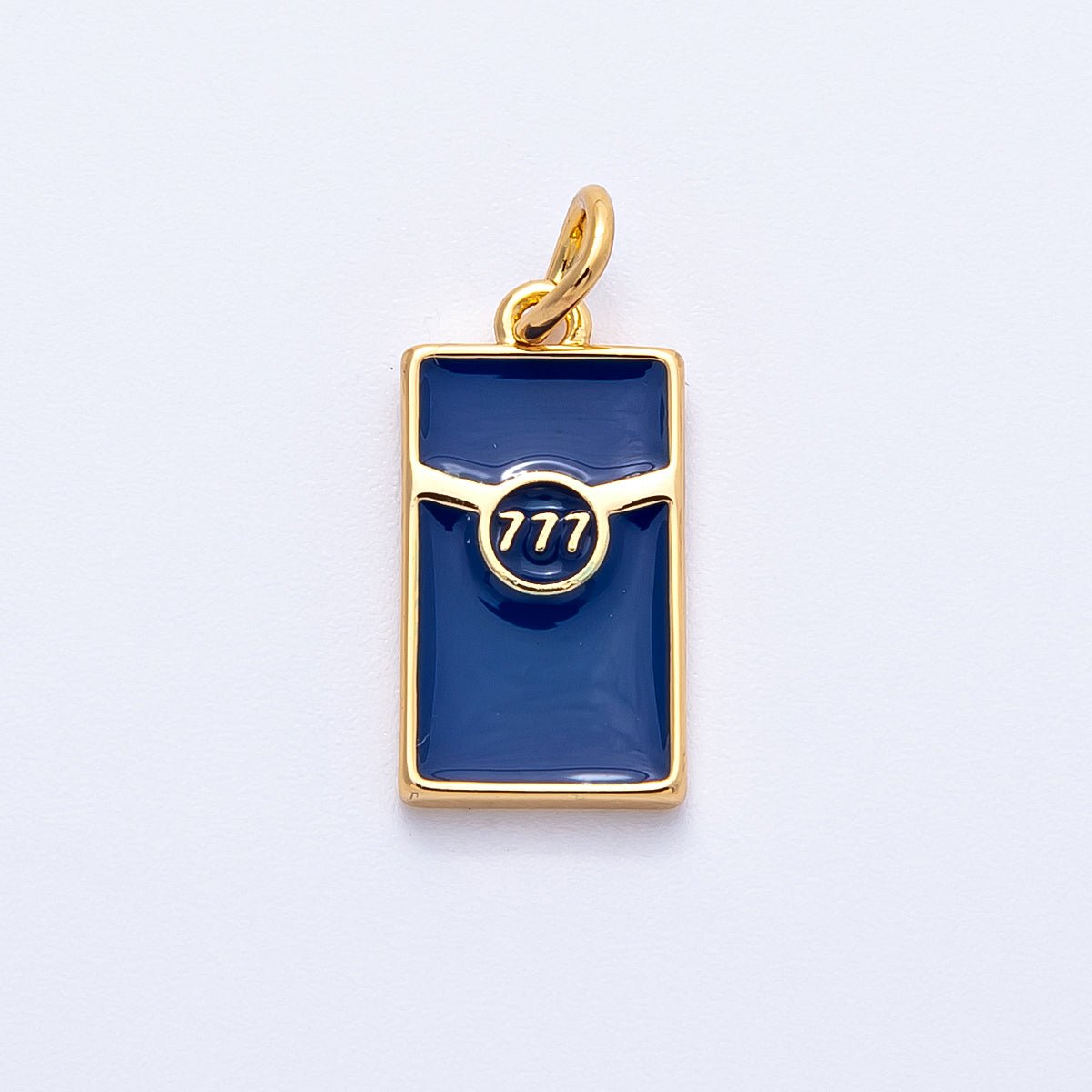 18K Gold Filled 16mm 777 Lucky Angel Number Blue Enamel Cigarette Charm | Charms - 00346 - DLUXCA