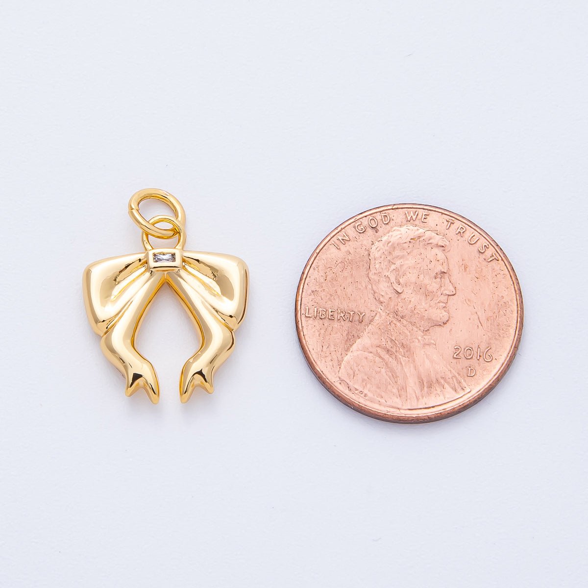 18K Gold Filled 16mm Baguette CZ Ribbon Bow Charm | Charms - 00053 - DLUXCA