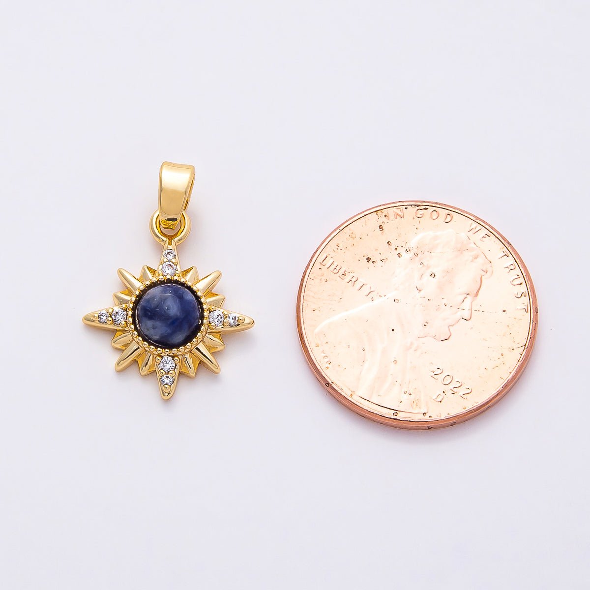 18K Gold Filled 16mm Blue Lapiz Lazuli Natural Gemstone Celestial Starlight Pendant | Charms - 00756 - DLUXCA