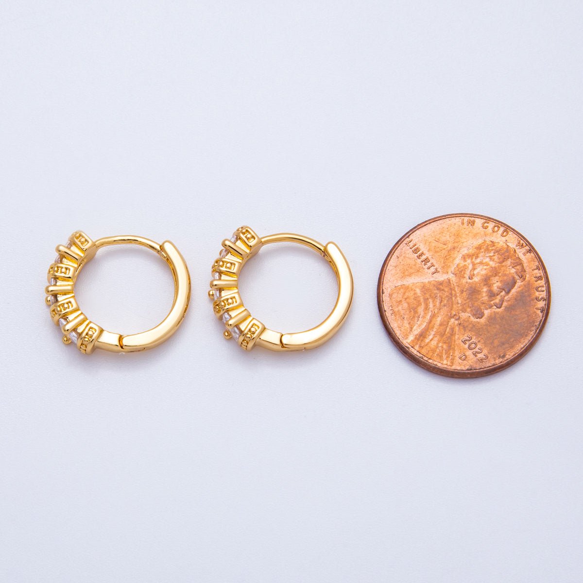18K Gold Filled 16mm Clear Baguette CZ Geometric Bar Huggie | Earrings - 00209 - DLUXCA