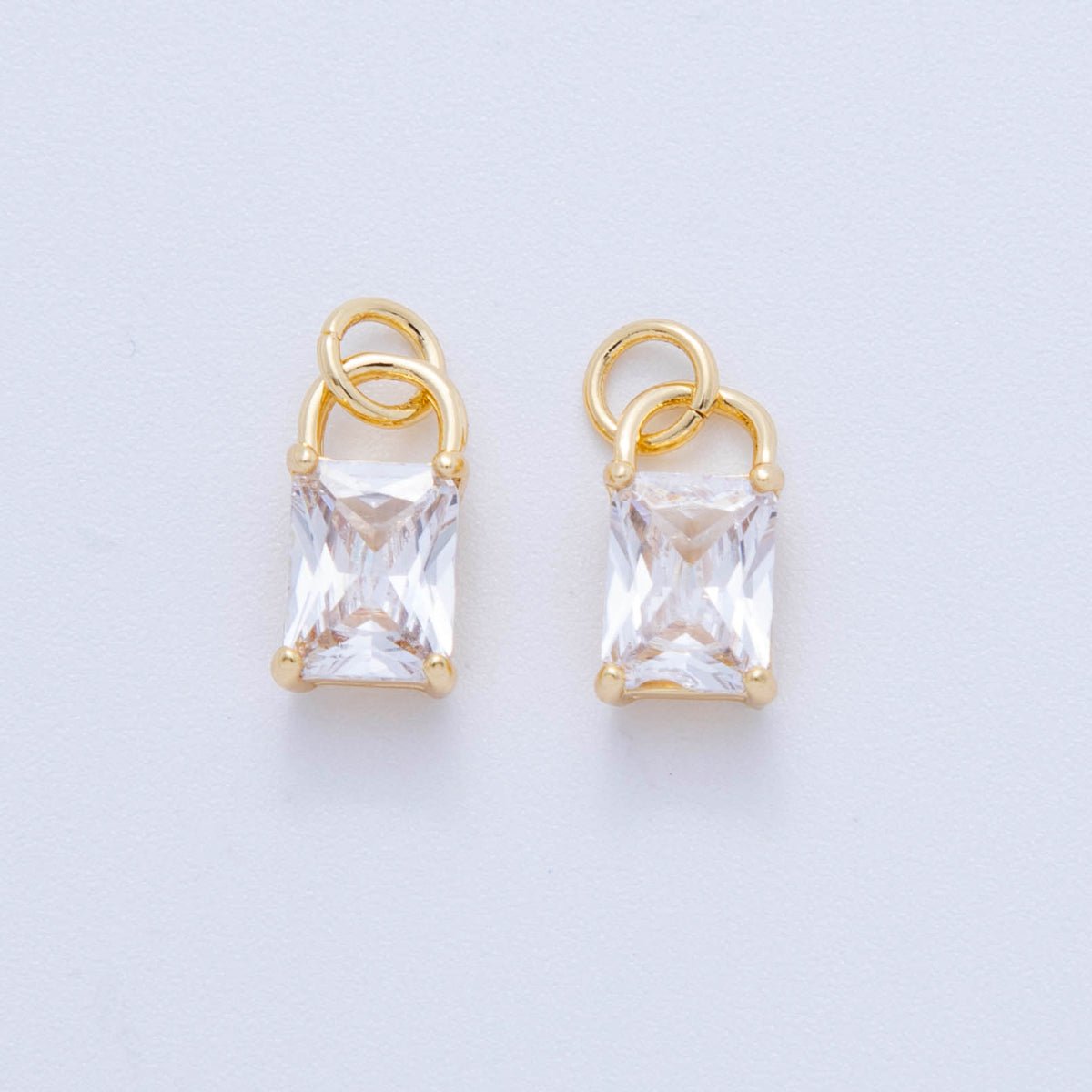 18K Gold Filled 16mm Clear Cubic CZ Rectangle Padlock Charm | AF804 - DLUXCA