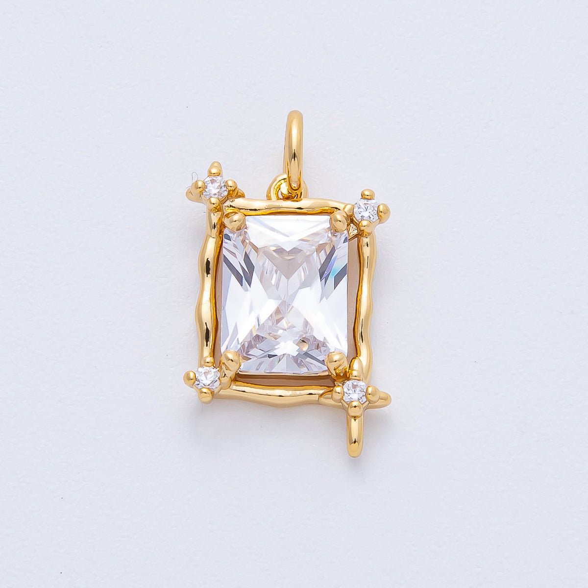 18K Gold Filled 16mm Clear CZ Baguette Molten Rectangular Bezel Charm | AK202 - DLUXCA