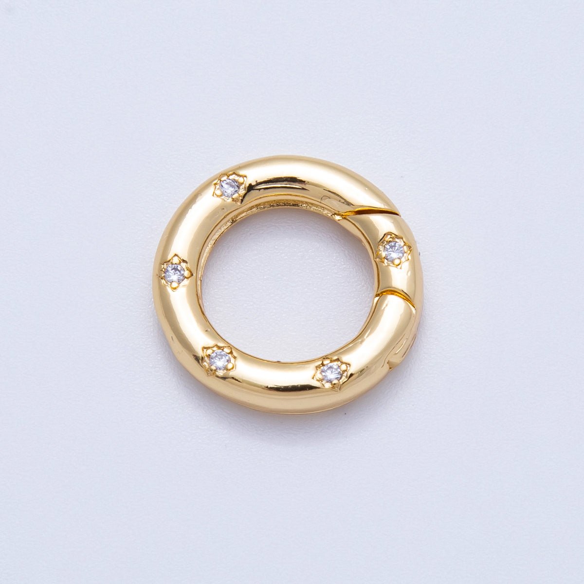 18K Gold Filled 16mm Clear CZ Dotted Round Push Gate Findings | Findings - 00117 - DLUXCA