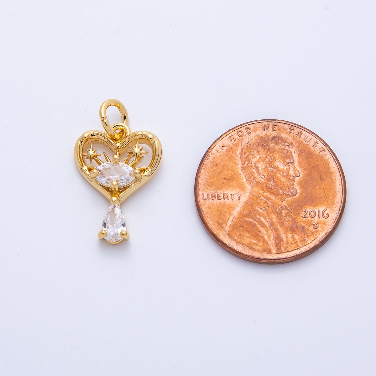 18K Gold Filled 16mm Clear CZ Drop Star Fireworks Heart Charm | AK168 - DLUXCA