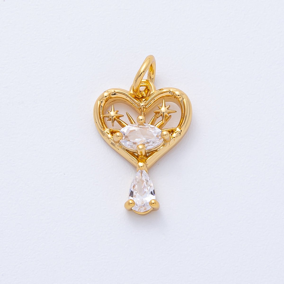 18K Gold Filled 16mm Clear CZ Drop Star Fireworks Heart Charm | AK168 - DLUXCA