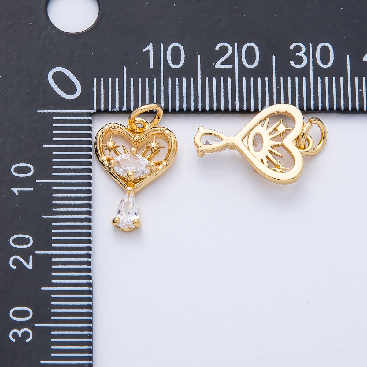 18K Gold Filled 16mm Clear CZ Drop Star Fireworks Heart Charm | AK168 - DLUXCA