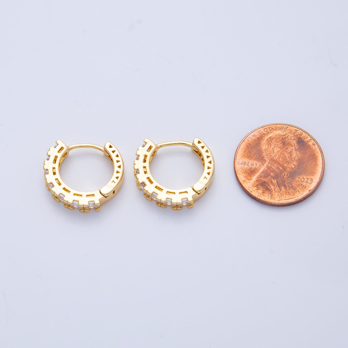 18K Gold Filled 16mm Clear Micro Paved CZ Cartilage Huggie Earrings | T451 - DLUXCA