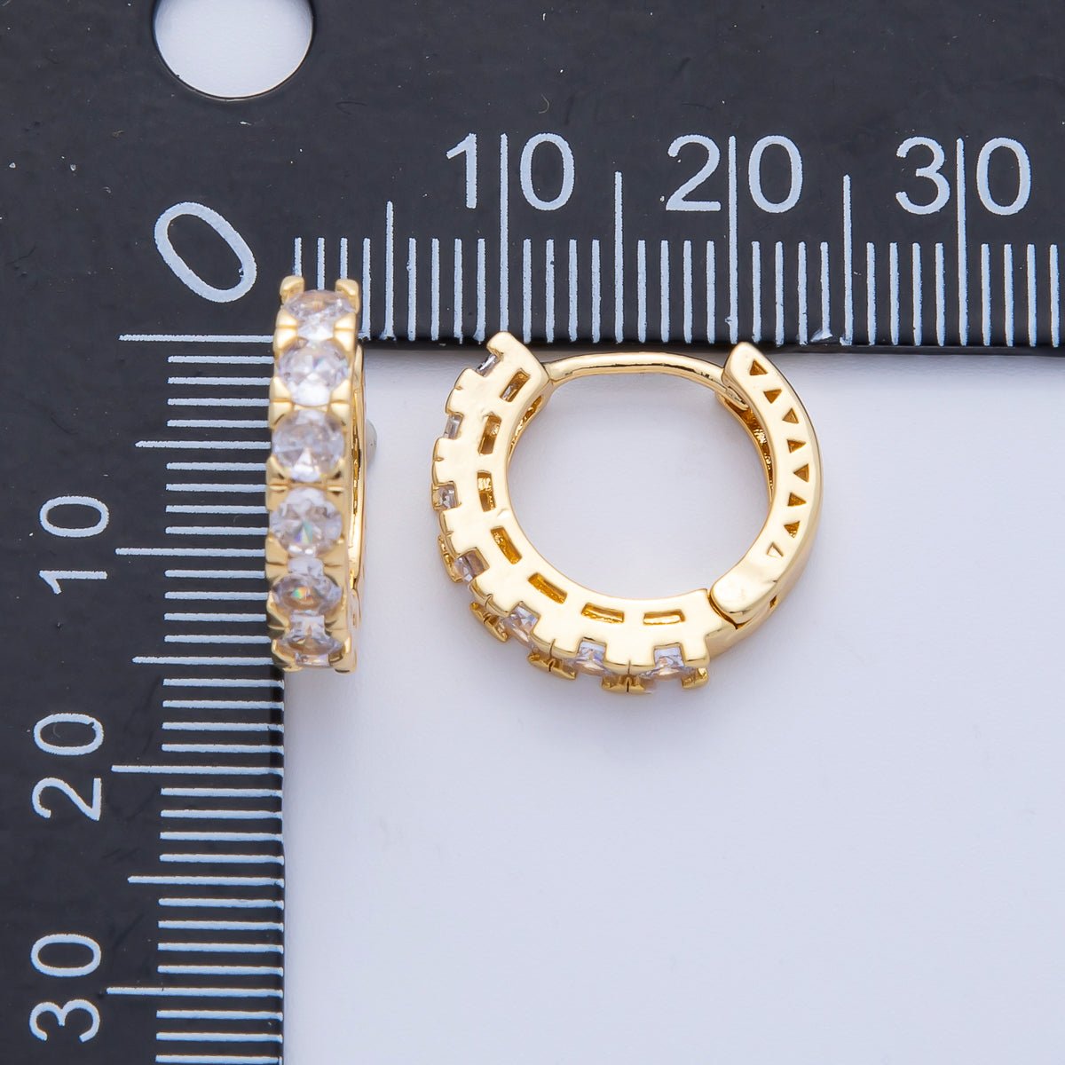 18K Gold Filled 16mm Clear Micro Paved CZ Cartilage Huggie Earrings | T451 - DLUXCA