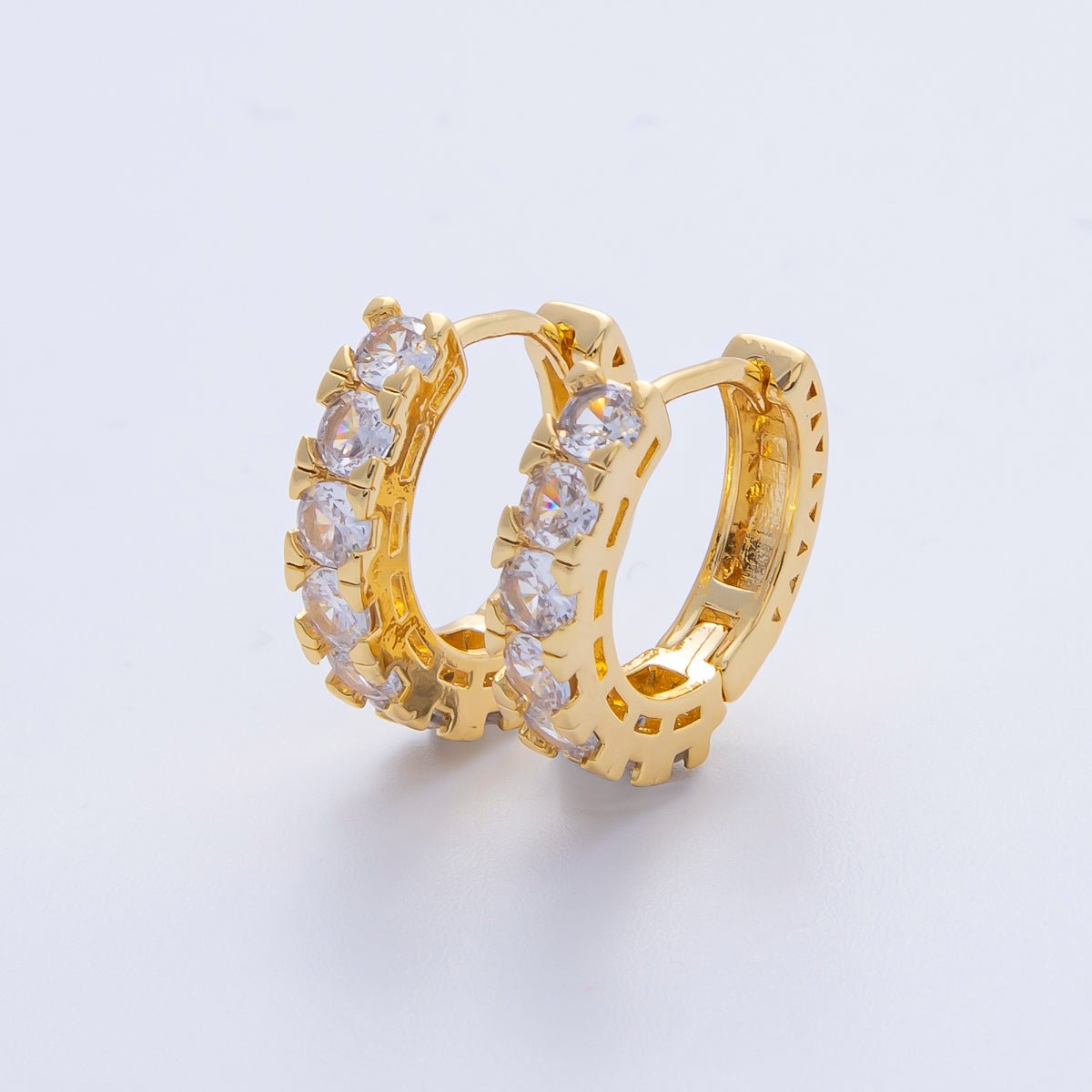18K Gold Filled 16mm Clear Micro Paved CZ Cartilage Huggie Earrings | T451 - DLUXCA