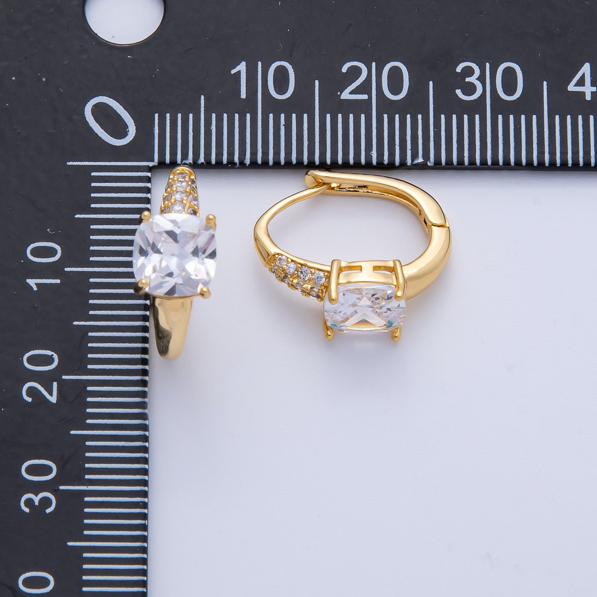 18K Gold Filled 16mm Clear Micro Paved CZ U - Shaped Latch Huggie Earrings | Earrings - 00054 - DLUXCA