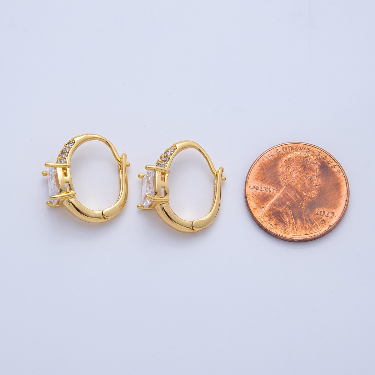 18K Gold Filled 16mm Clear Micro Paved CZ U - Shaped Latch Huggie Earrings | Earrings - 00054 - DLUXCA