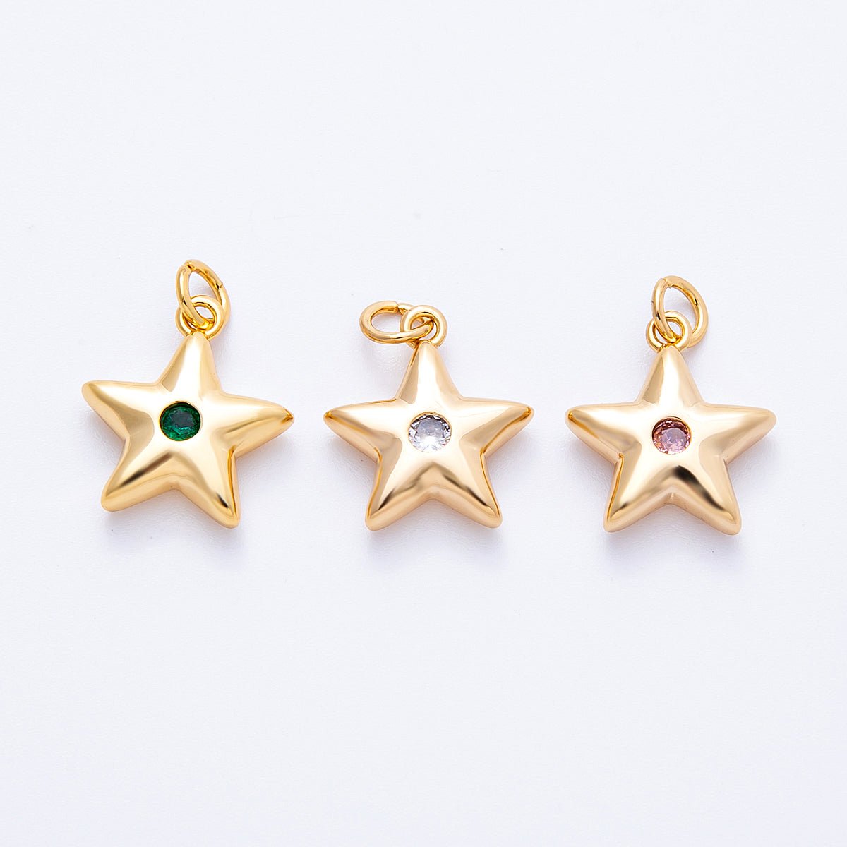 18K Gold Filled 16mm Green, Pink, Clear CZ Celestial Star Charm | Charms - 00342 - Charms - 00344 - DLUXCA