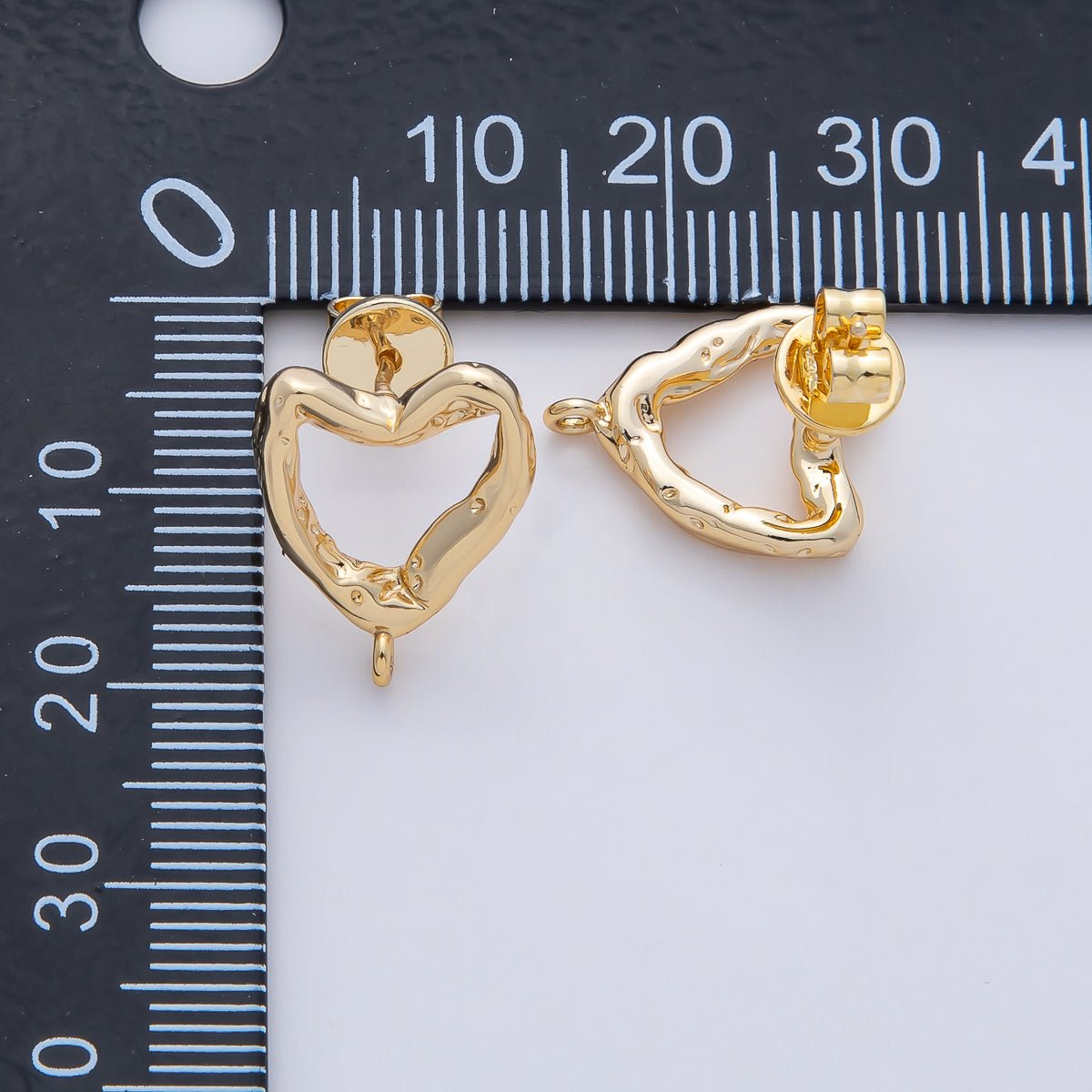 18K Gold Filled 16mm Hammered Heart Drop Stud Earring Findings in Gold & Silver | Z1639 - DLUXCA