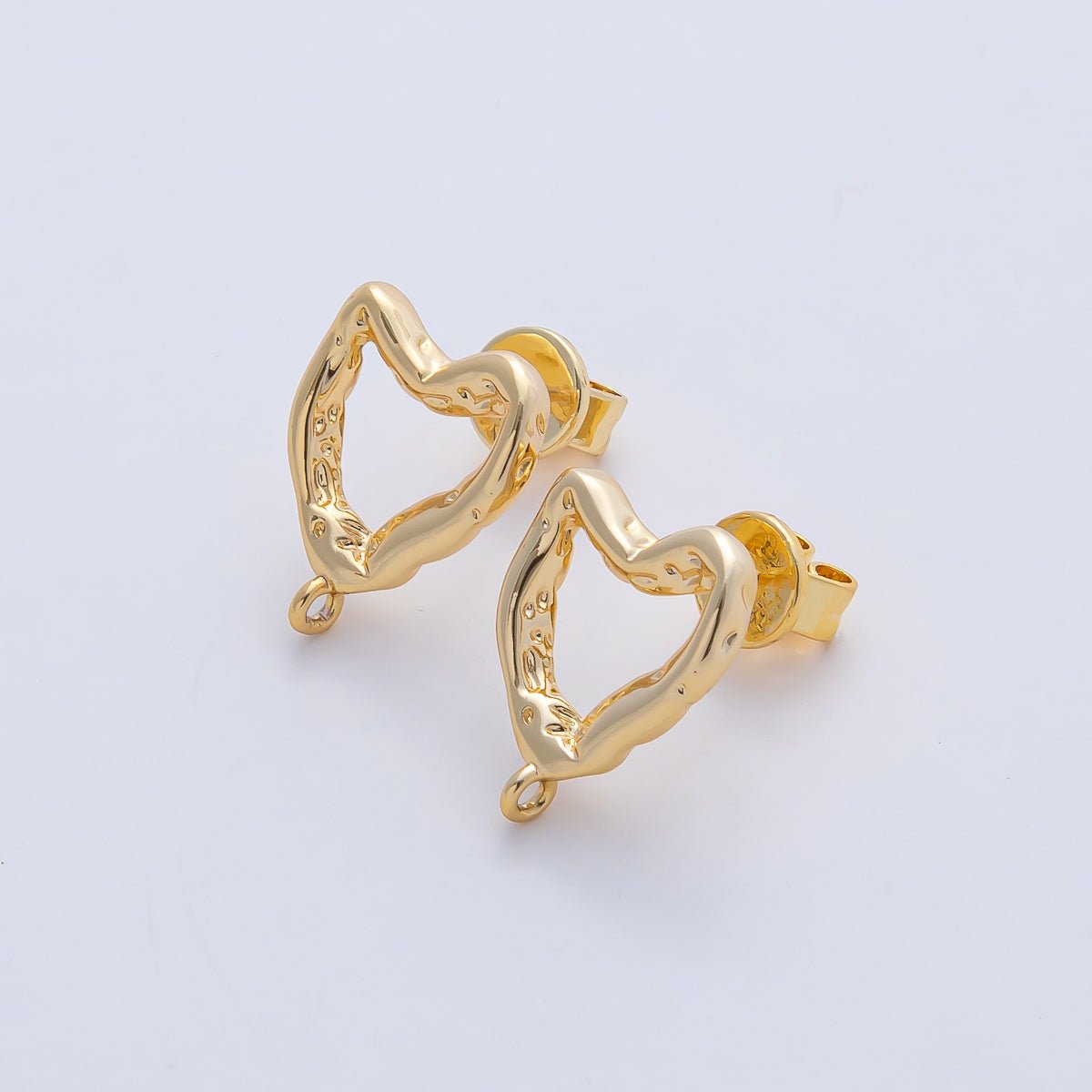 18K Gold Filled 16mm Hammered Heart Drop Stud Earring Findings in Gold & Silver | Z1639 - DLUXCA