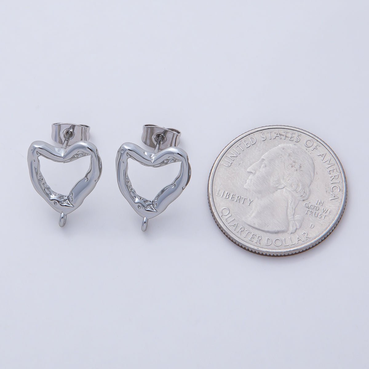 18K Gold Filled 16mm Hammered Heart Drop Stud Earring Findings in Gold & Silver | Z1639 - DLUXCA
