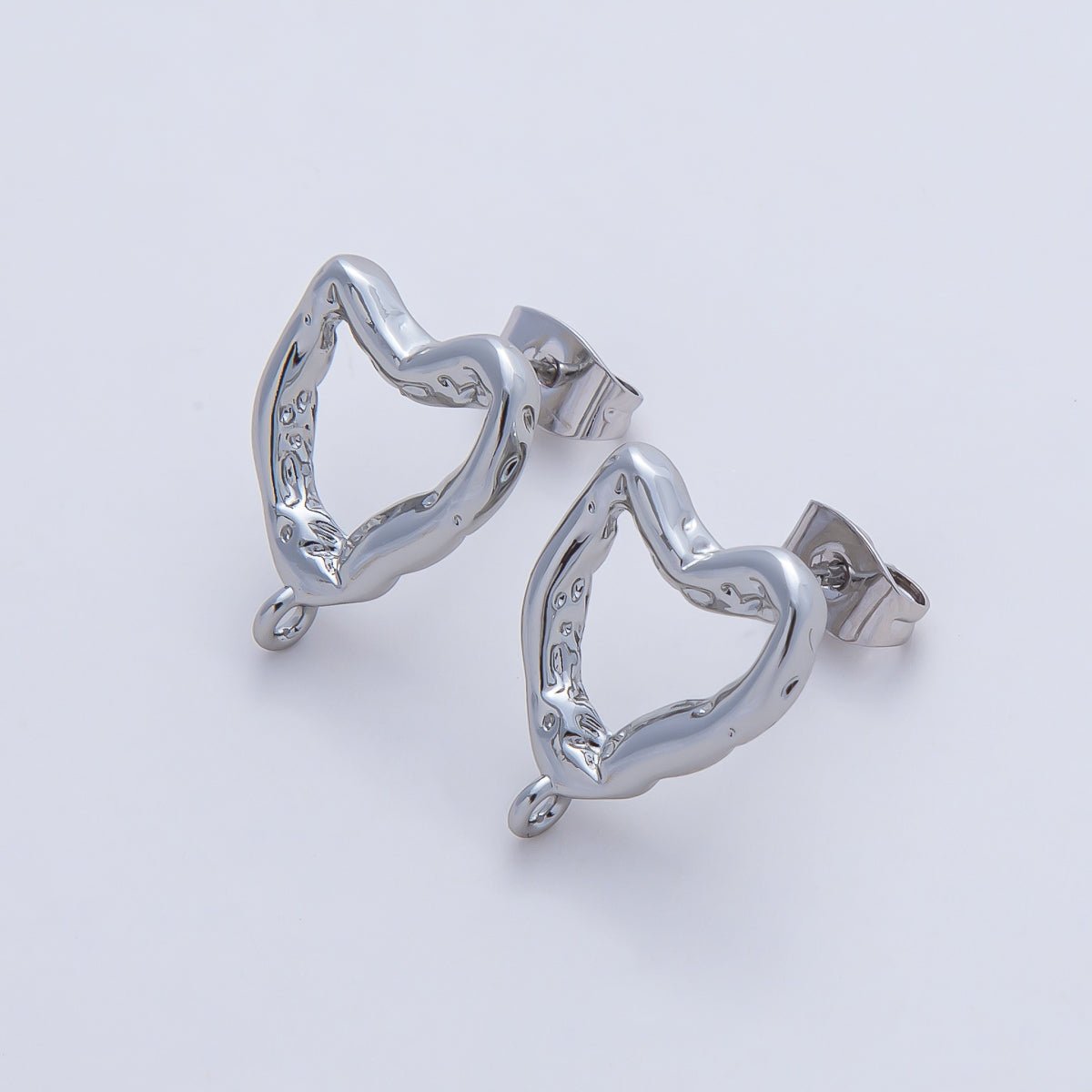 18K Gold Filled 16mm Hammered Heart Drop Stud Earring Findings in Gold & Silver | Z1639 - DLUXCA