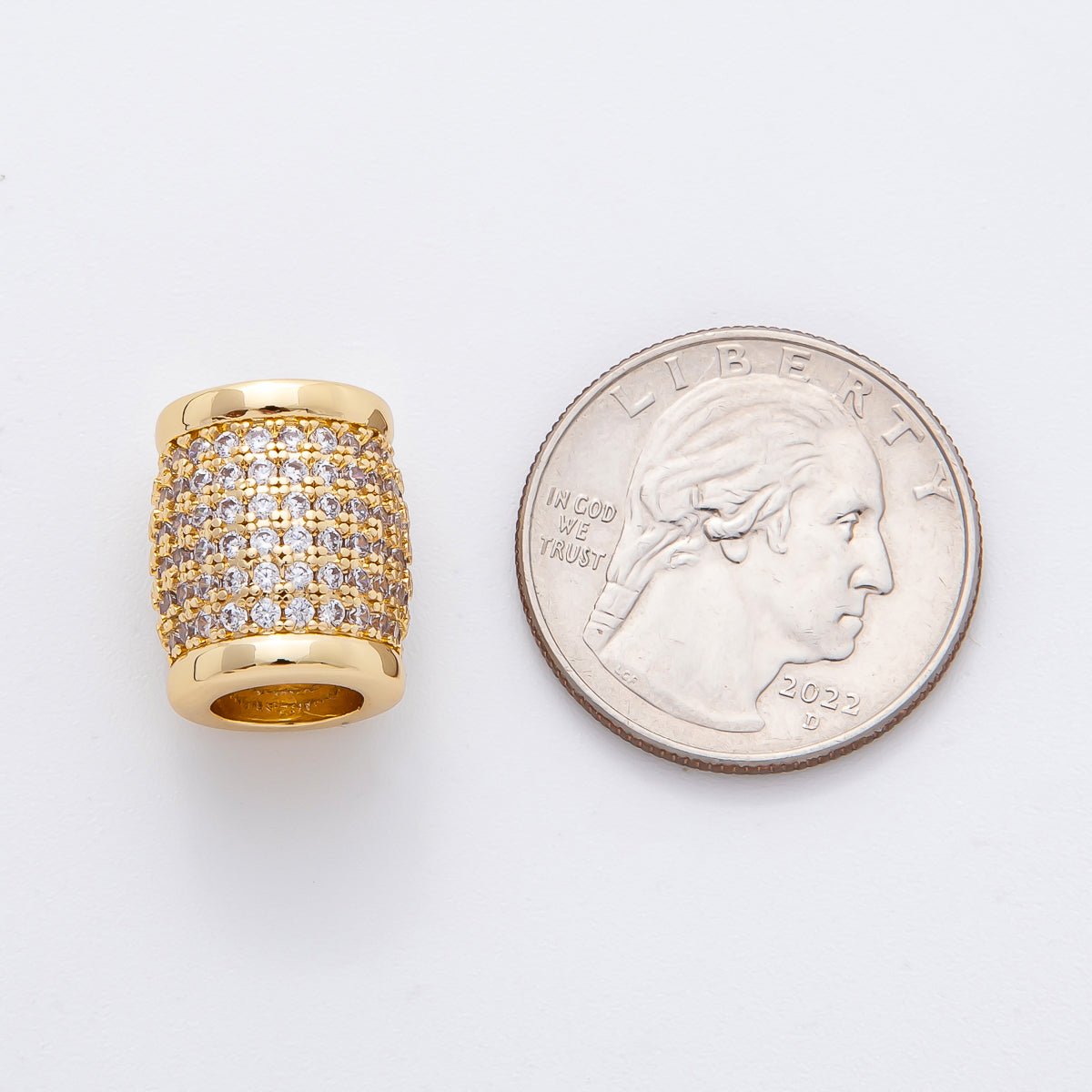 18K Gold Filled 16mm Micro Paved CZ Big Barrel Tube Slider Bead Spacer in Gold & Silver | AF - A1066 - DLUXCA