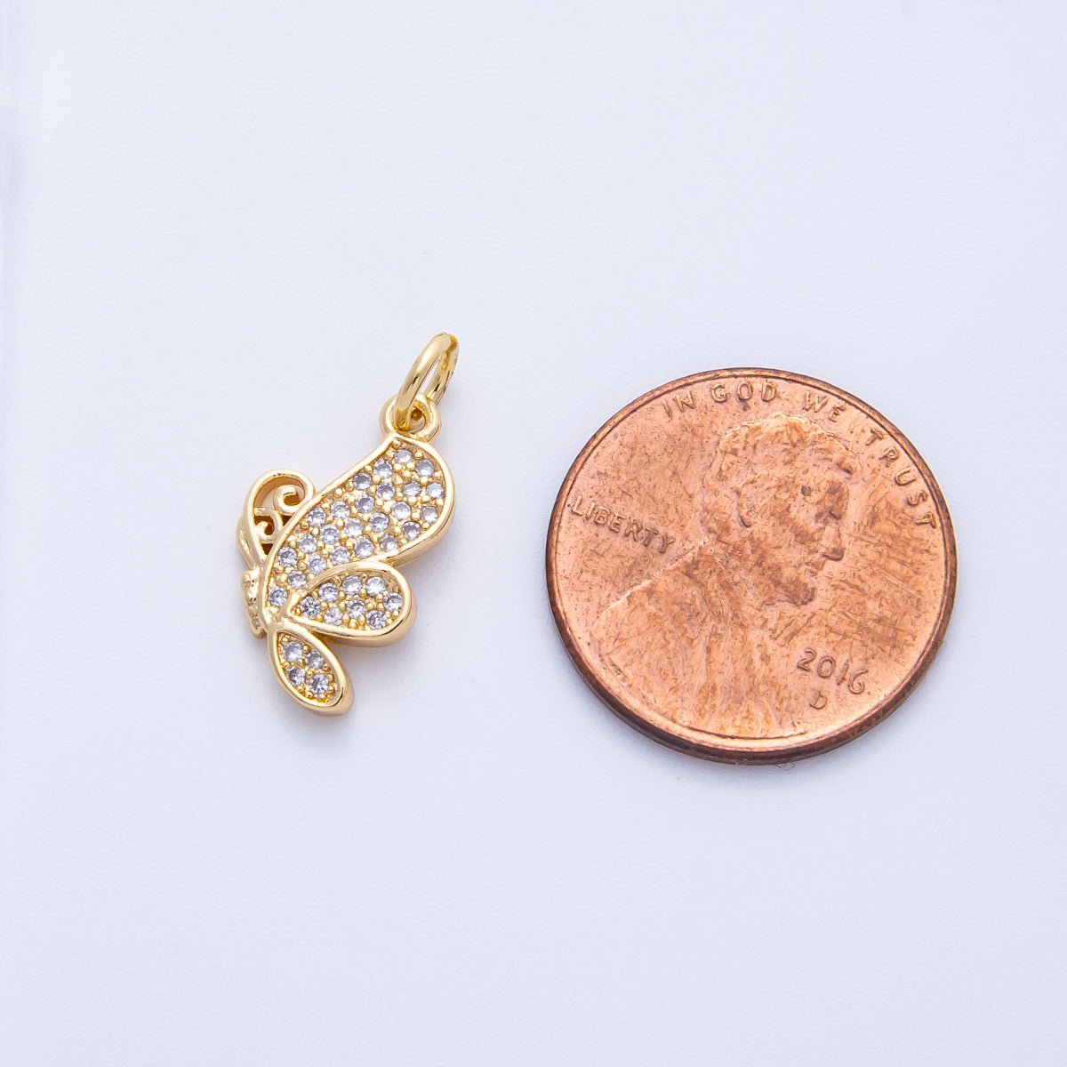 18K Gold Filled 16mm Micro Paved CZ Butterfly Mariposa Insect Charm | Charms - 00407 - DLUXCA