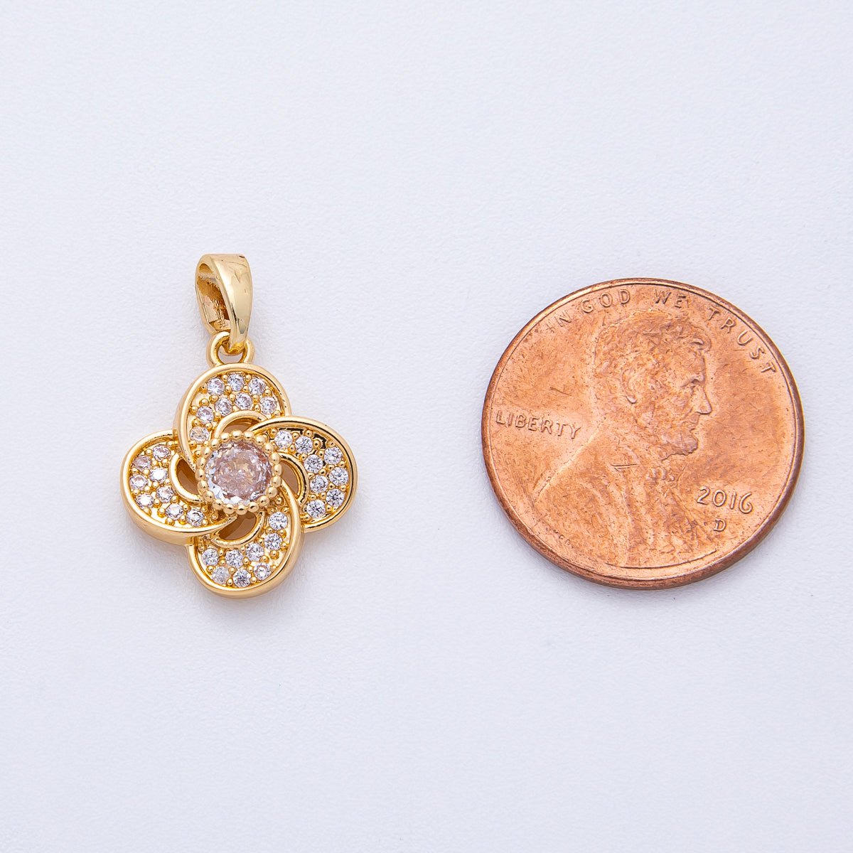 18K Gold Filled 16mm Micro Paved CZ Clover Geometric Pendant | AF1209 - DLUXCA
