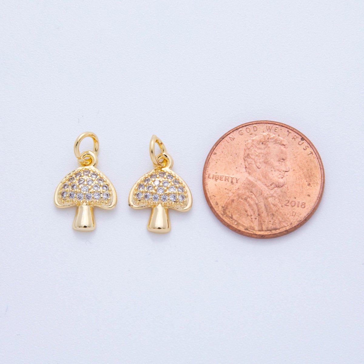 18K Gold Filled 16mm Micro Paved CZ Little Mushroom Charm | AF820 - DLUXCA
