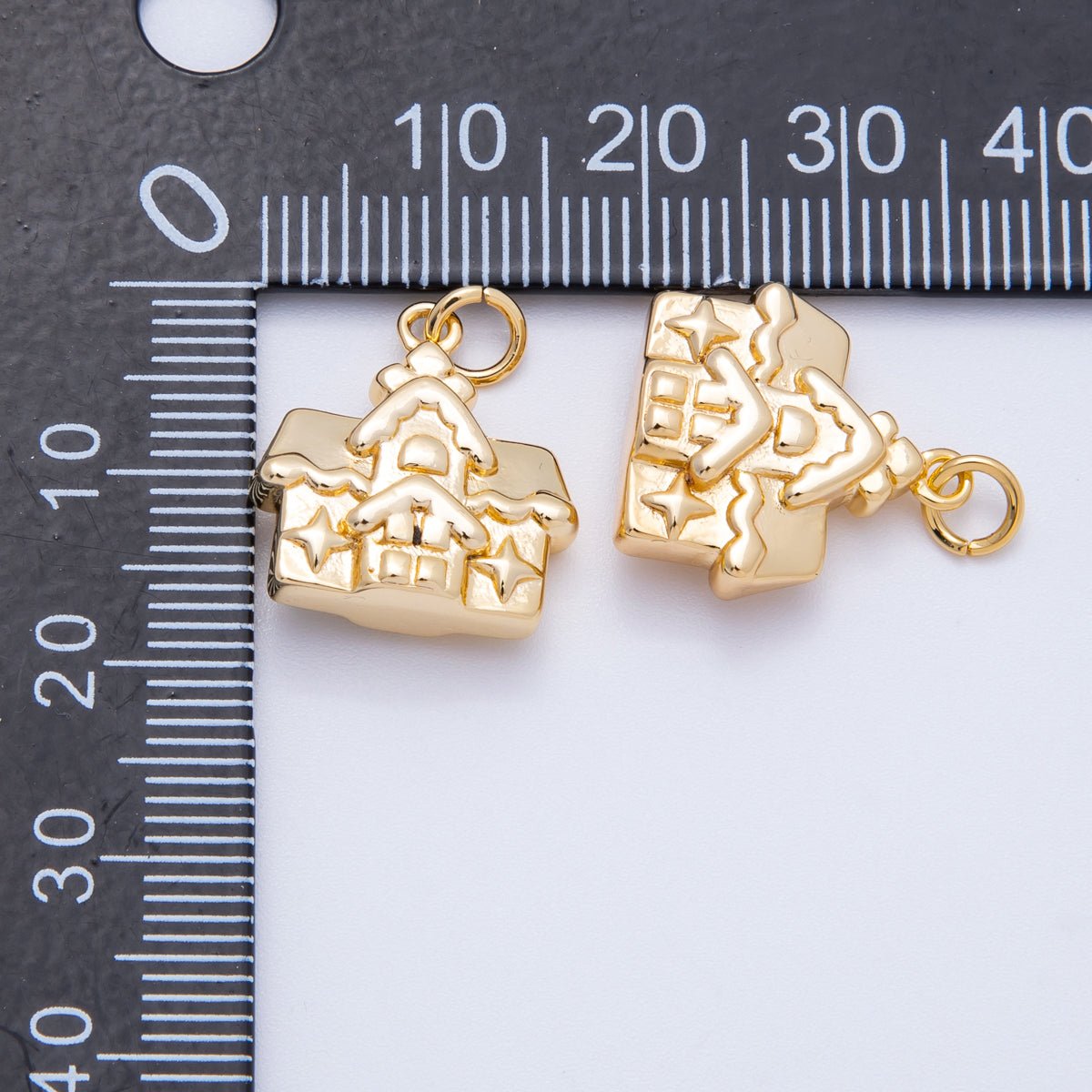 18K Gold Filled 16mm Minimalist Gingerbread House 3D Multidimensional Charm | Charms - 00425 - DLUXCA