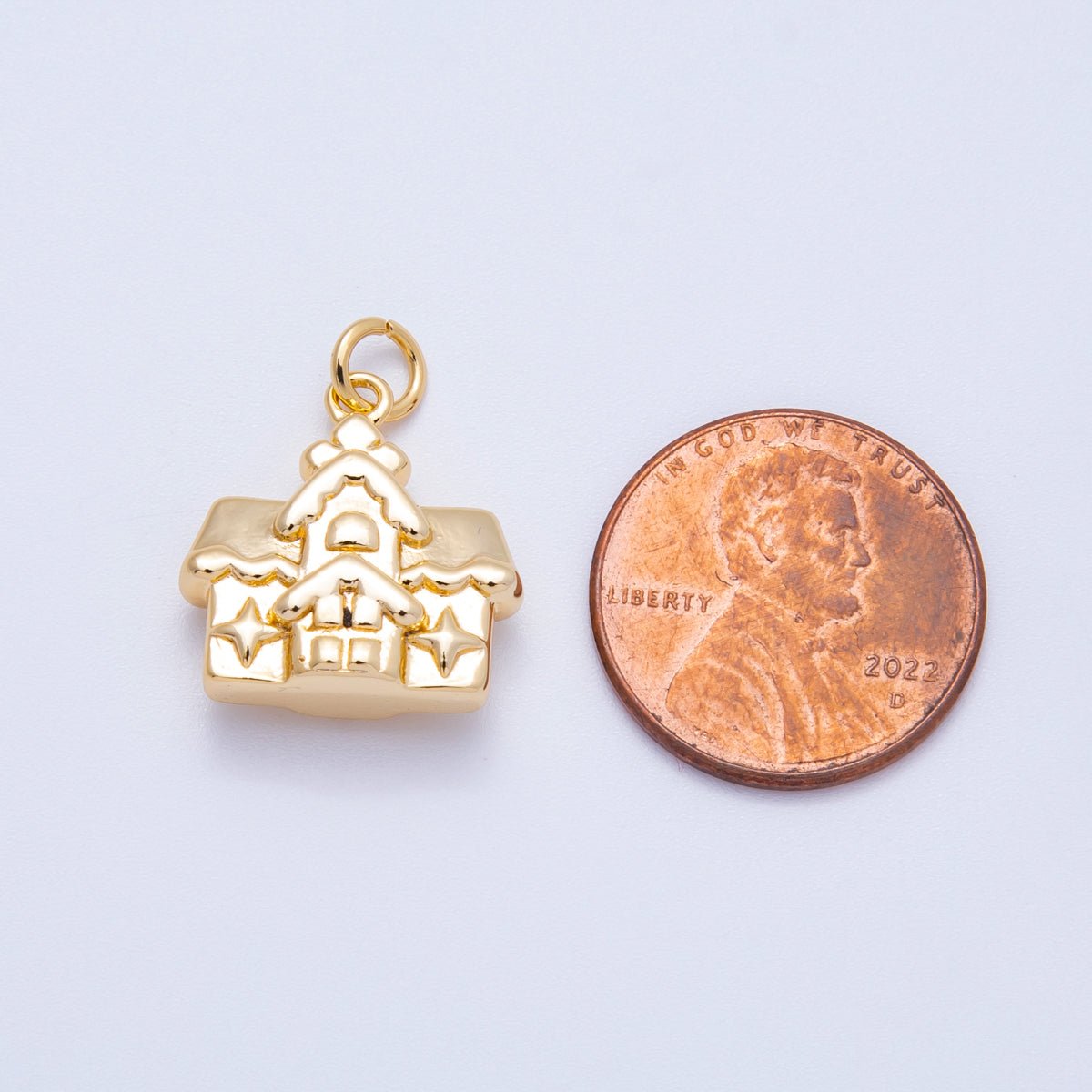 18K Gold Filled 16mm Minimalist Gingerbread House 3D Multidimensional Charm | Charms - 00425 - DLUXCA
