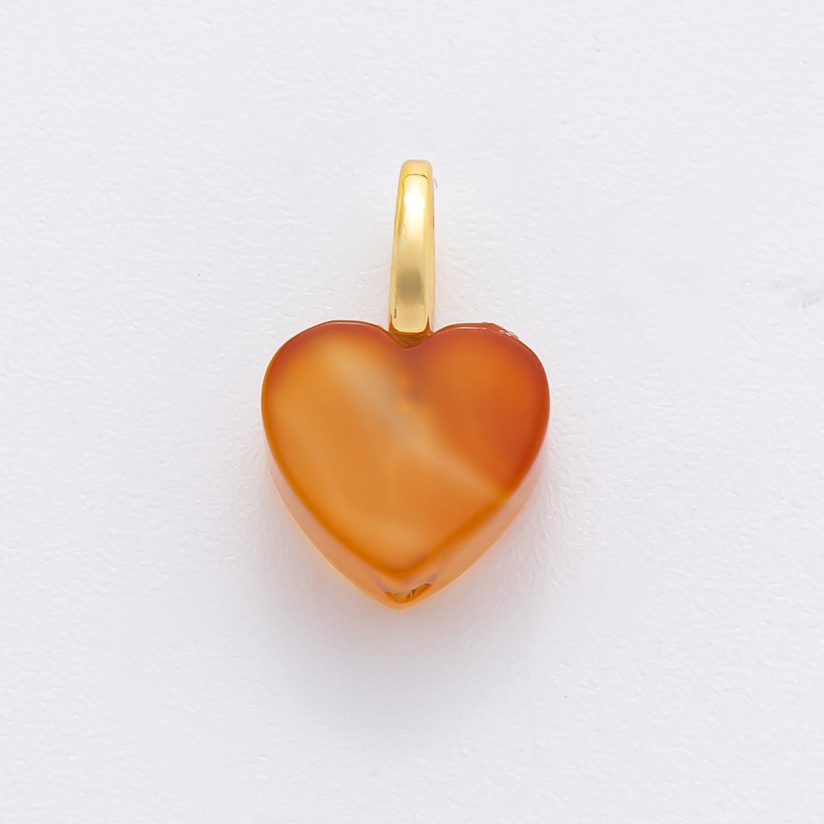 18K Gold Filled 16mm Quartz, Ruffle, & Carnelian Gemstone Dainty Heart - Shaped Charm | E433 E449 - DLUXCA