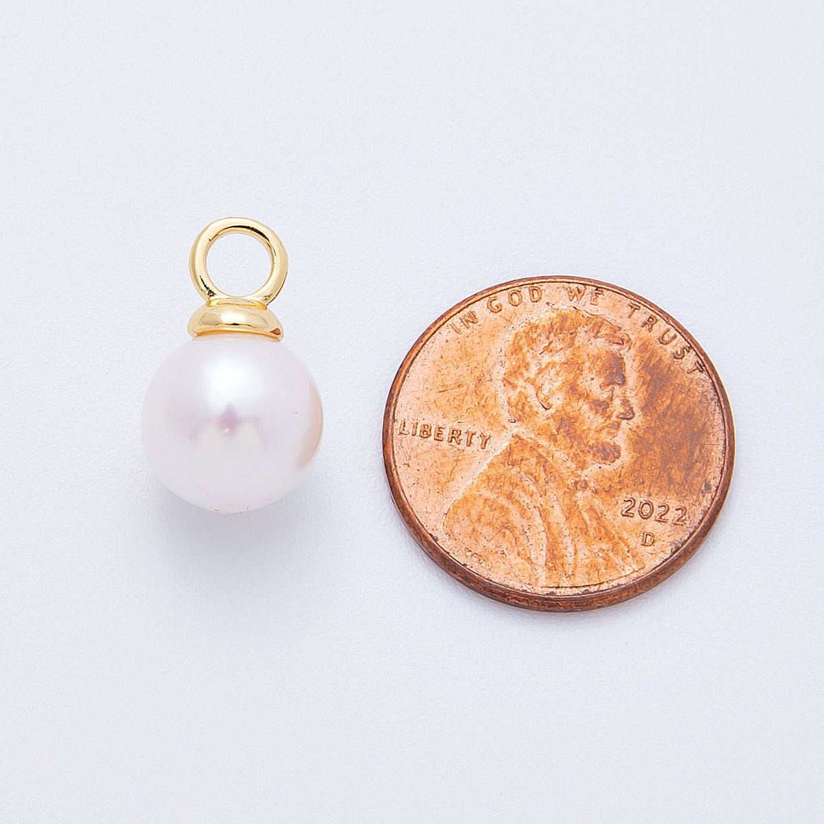 18K Gold Filled 16mm Shell Pearl Round Pearl Drop Charm | Charms - 00158 - DLUXCA
