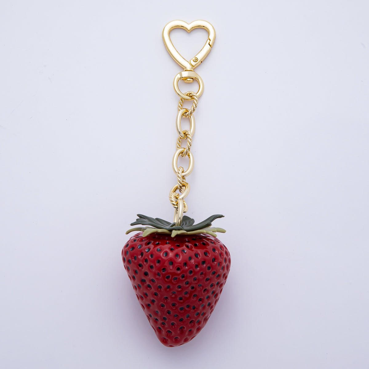 18K Gold Filled 170mm Pink, Red Resin Strawberry Fruit Heart Bag Charm Keychain Accessories | WB - 00187 ~ WB - 0189 - DLUXCA