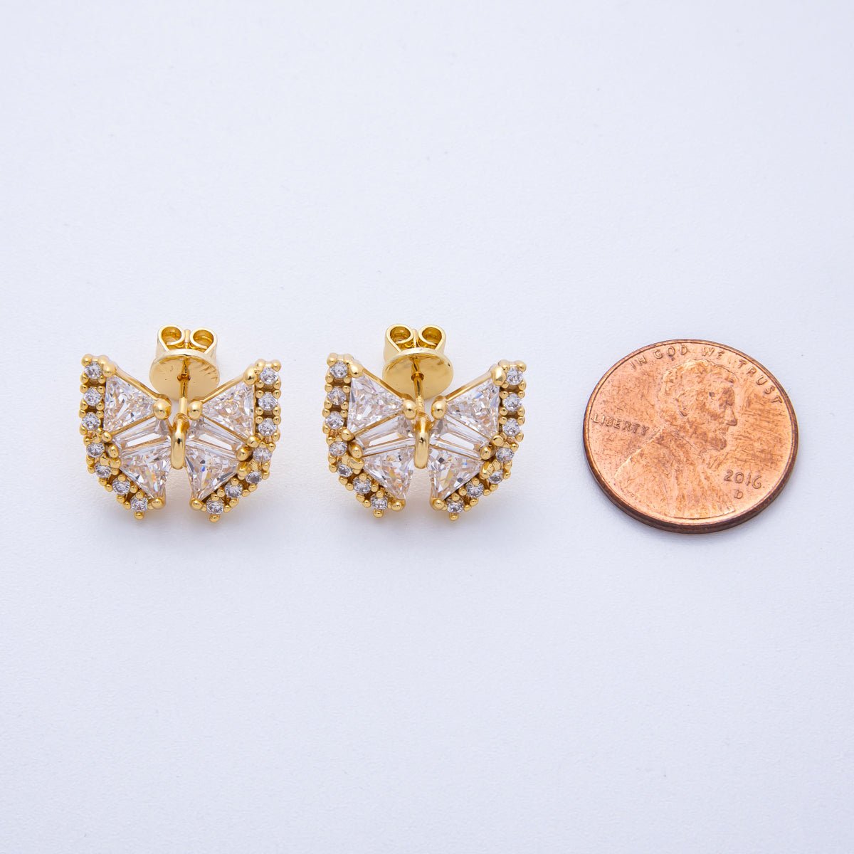 18K Gold Filled 17.5mm Clear CZ Baguette Butterfly Stud Earrings | Earrings - 00107 - DLUXCA