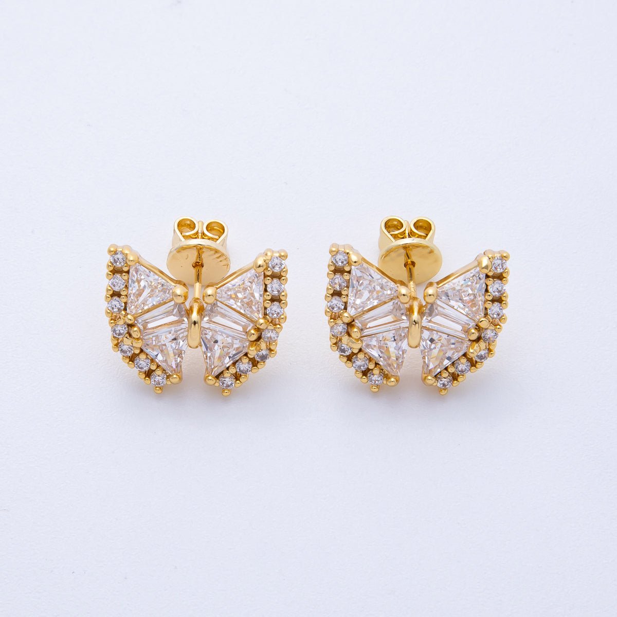 18K Gold Filled 17.5mm Clear CZ Baguette Butterfly Stud Earrings | Earrings - 00107 - DLUXCA