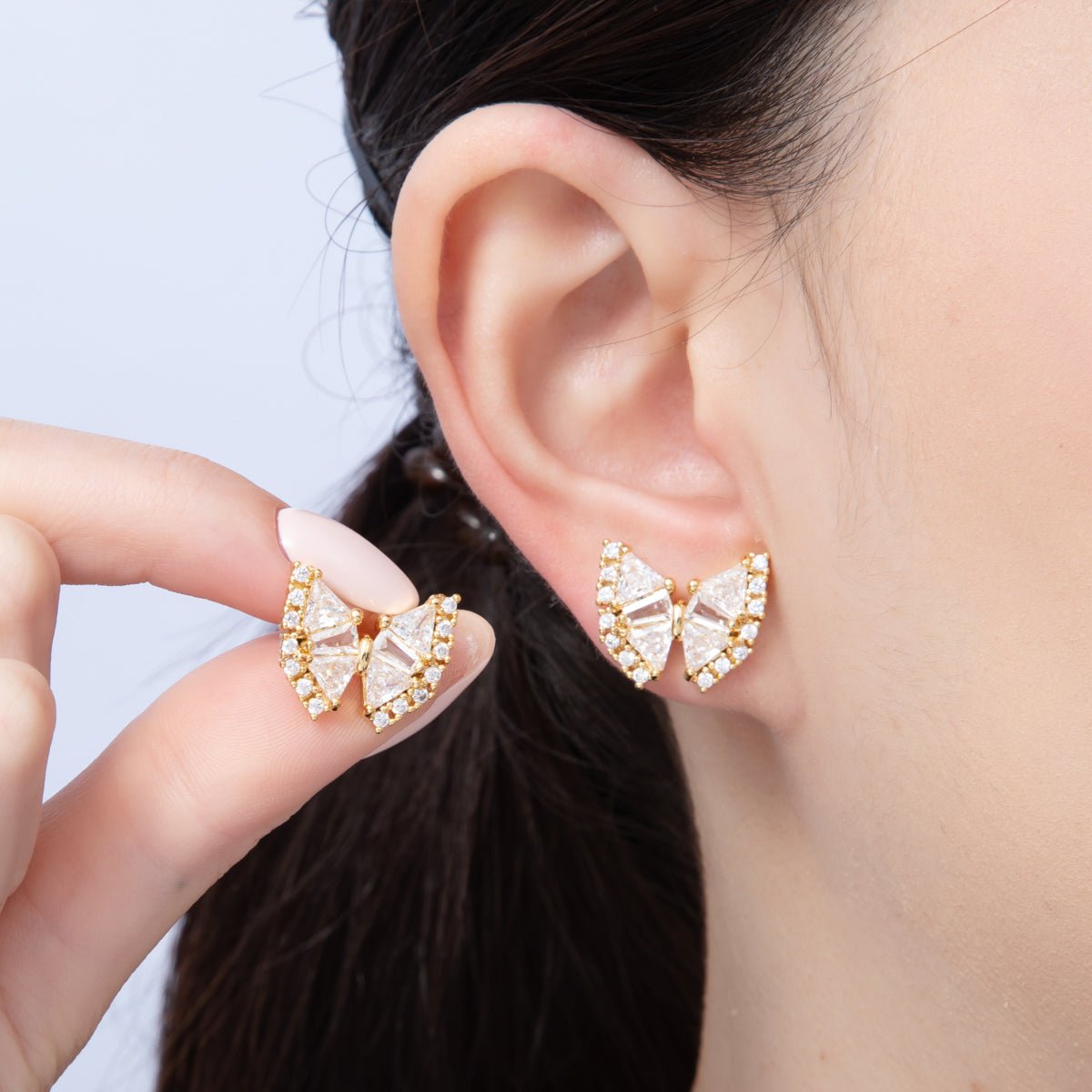 18K Gold Filled 17.5mm Clear CZ Baguette Butterfly Stud Earrings | Earrings - 00107 - DLUXCA