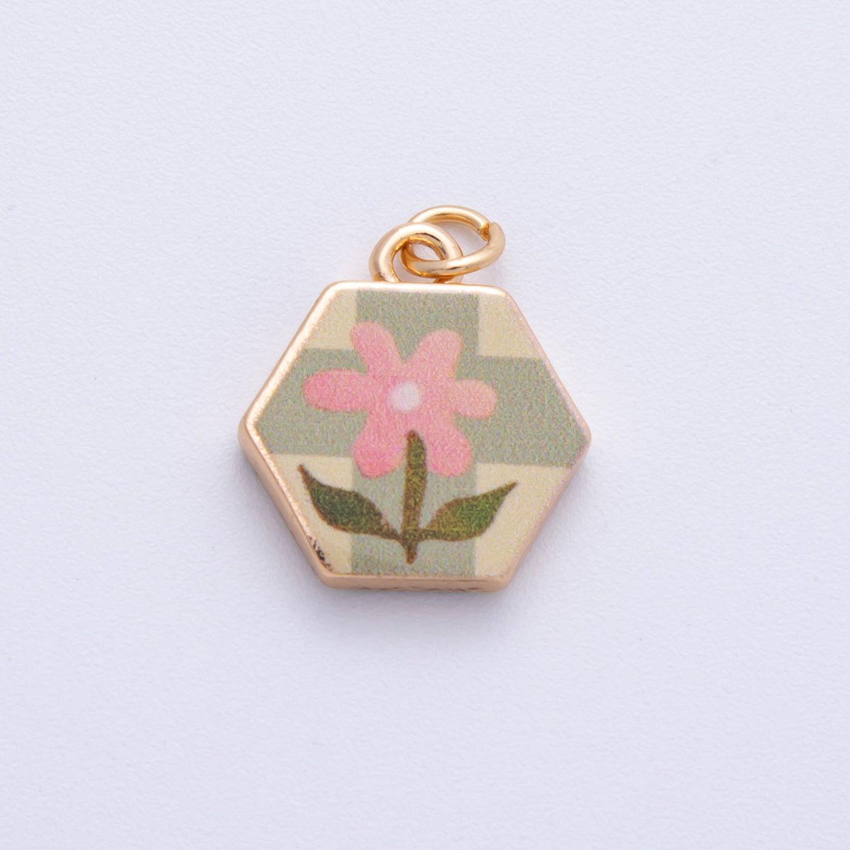 18K Gold Filled 17.5mm Flower Plant Hexagon Charm | AF1602 - DLUXCA