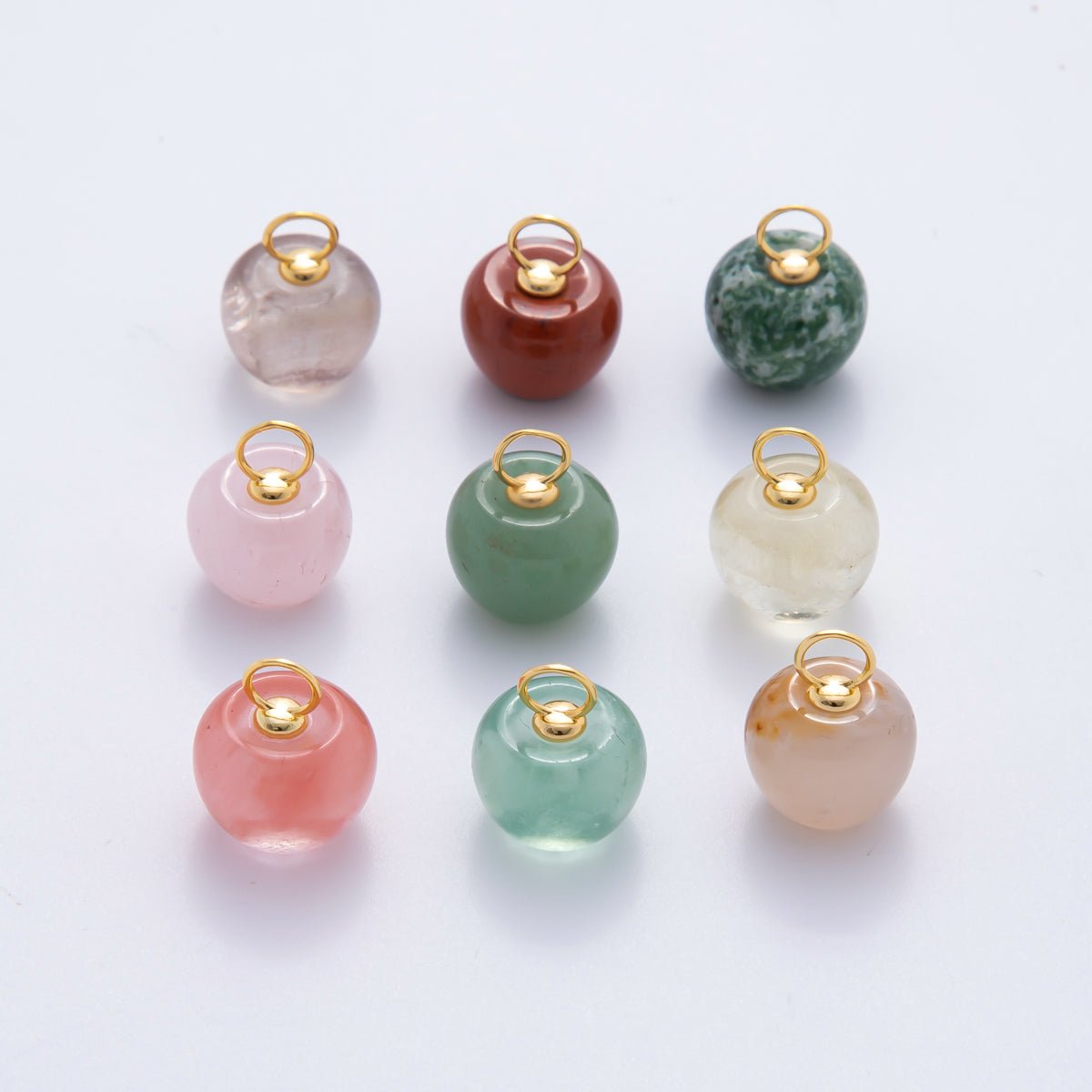 18K Gold Filled 17.5mm Fluorite, Aventurine, & Jade Gemstone Round Ball Charm | E178 E219 E223 E250 - DLUXCA