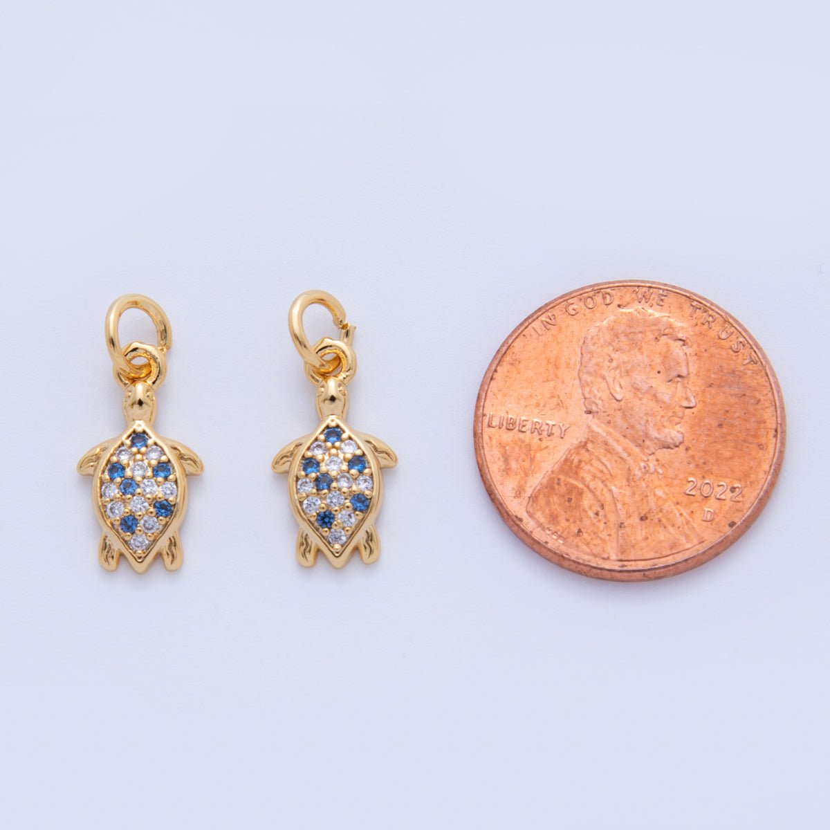 18K Gold Filled 17.5mm Micro Paved CZ Sea Turtle Charm | AF814 - DLUXCA