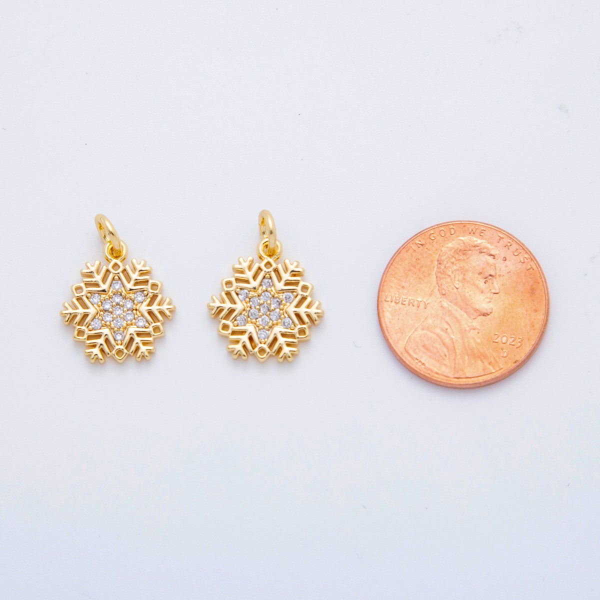 18K Gold Filled 17.5mm Micro Paved CZ Starry Winter Snowflakes Charm | AF805 - DLUXCA