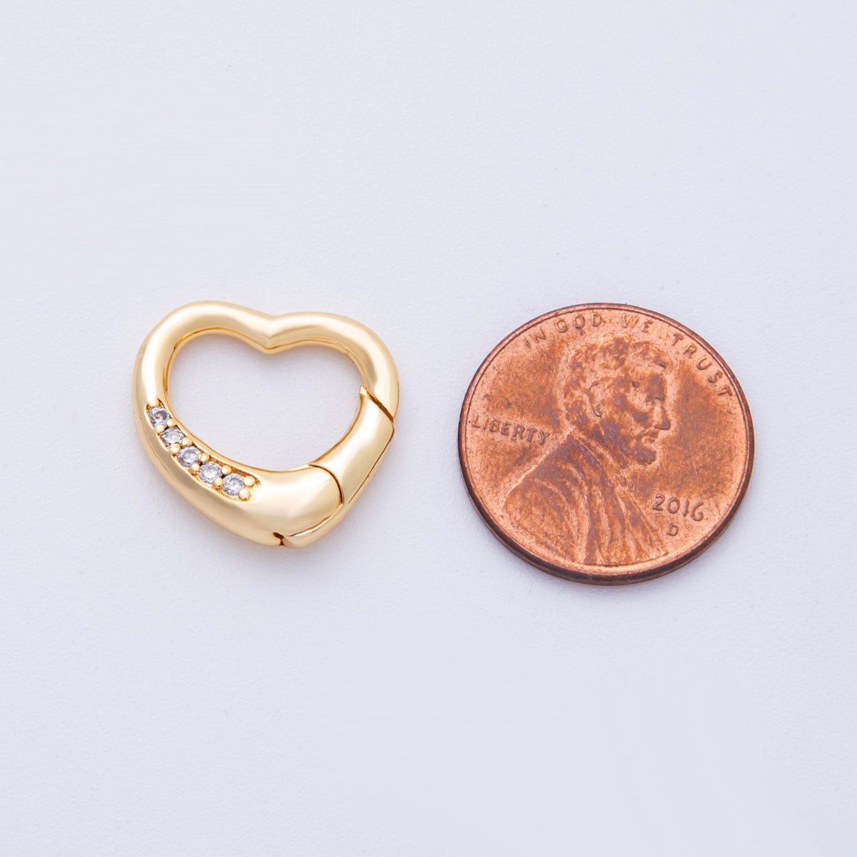 18K Gold Filled 17.5mm Push Gate Heart CZ Minimalist Finding | Findings - 00007 - DLUXCA