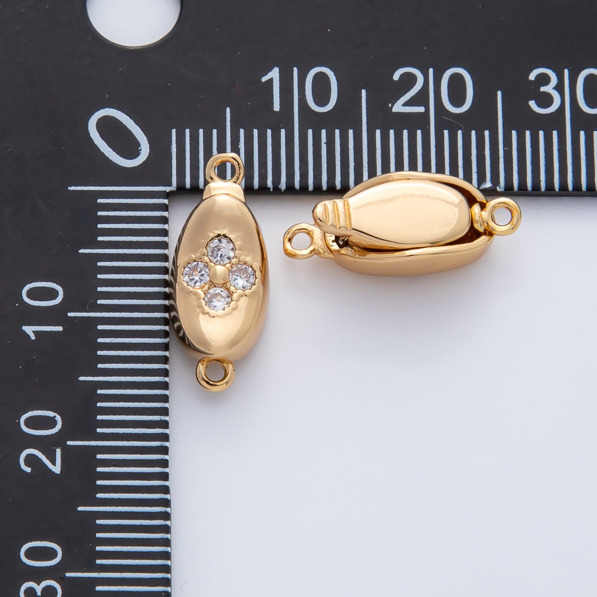 18K Gold Filled 17.5mm Round Embedded CZ Box Clasps Closure Finding | Z1462 - DLUXCA