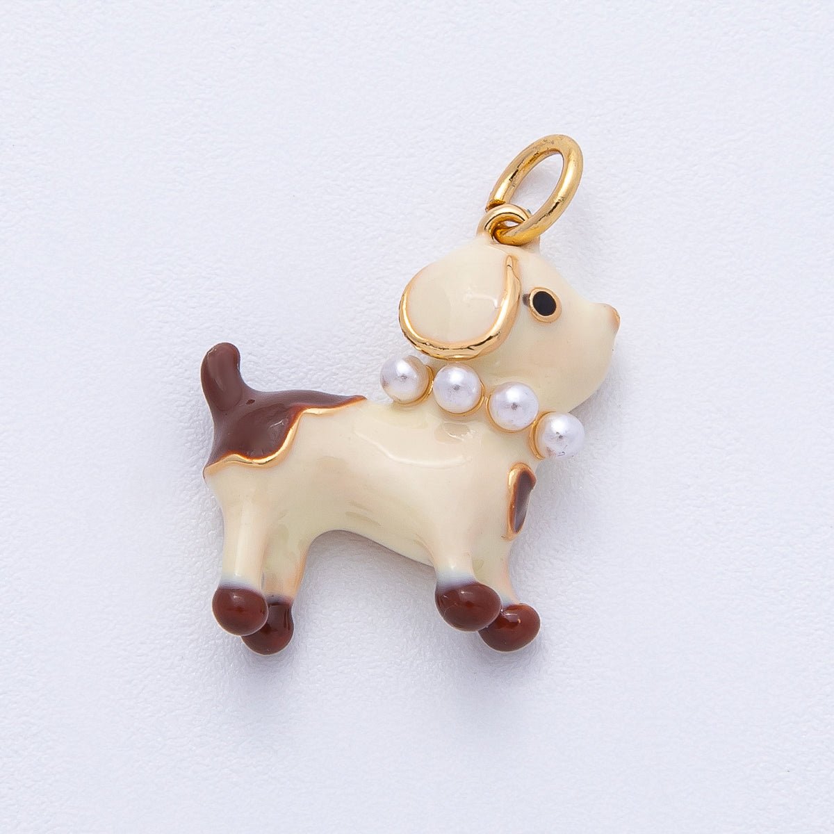 18K Gold Filled 17.5mm Shell Pearl Dog Puppy Charm | AK047 - DLUXCA