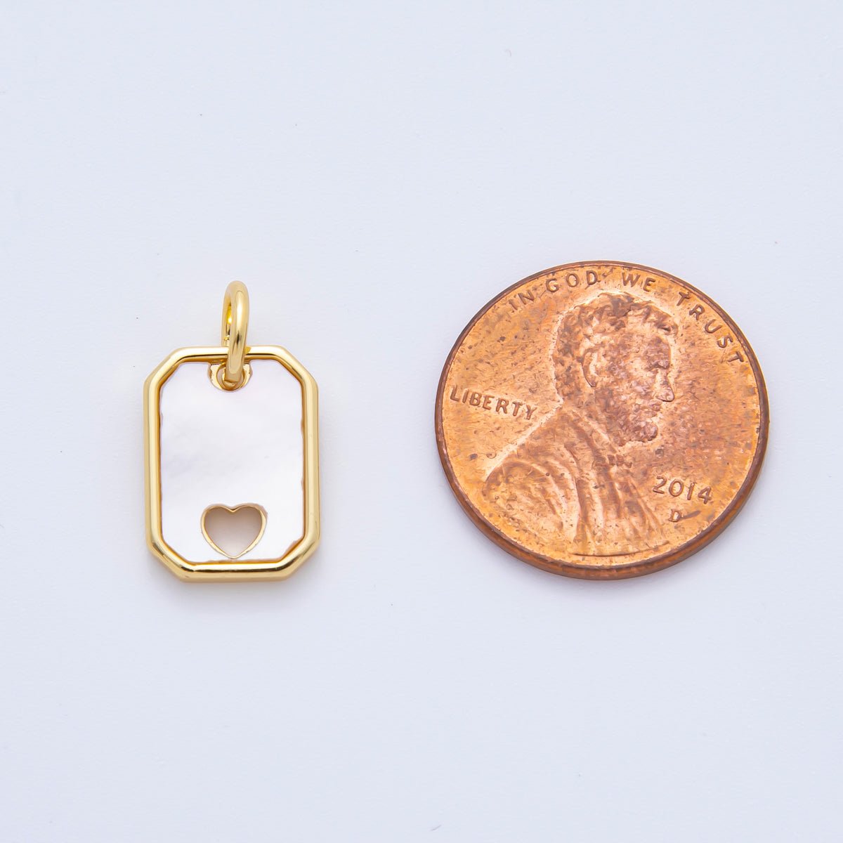 18K Gold Filled 17.5mm Shell Pearl Open Heart Tag Charm | C740 - DLUXCA