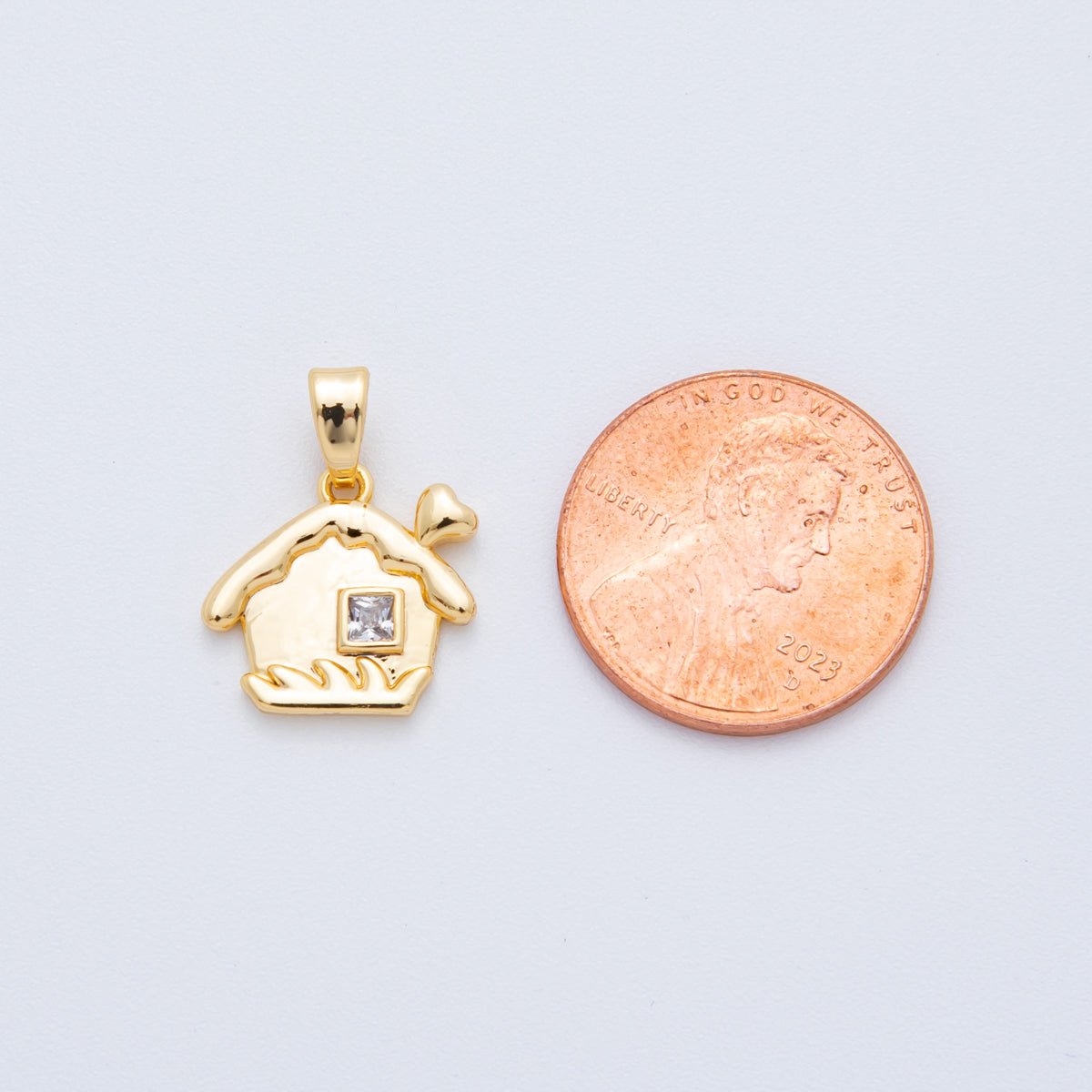 18K Gold Filled 17.5mm Square CZ Lovely Home Sweet Home Pendant | AH - 808 - DLUXCA