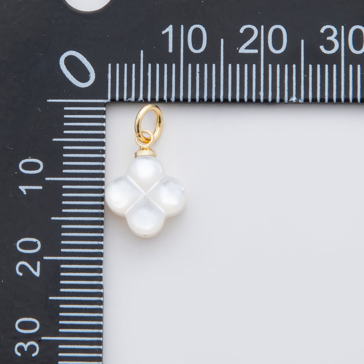 18K Gold Filled 17.5mm White Shell Pearl Quatrefoil Charm | AF339 - DLUXCA