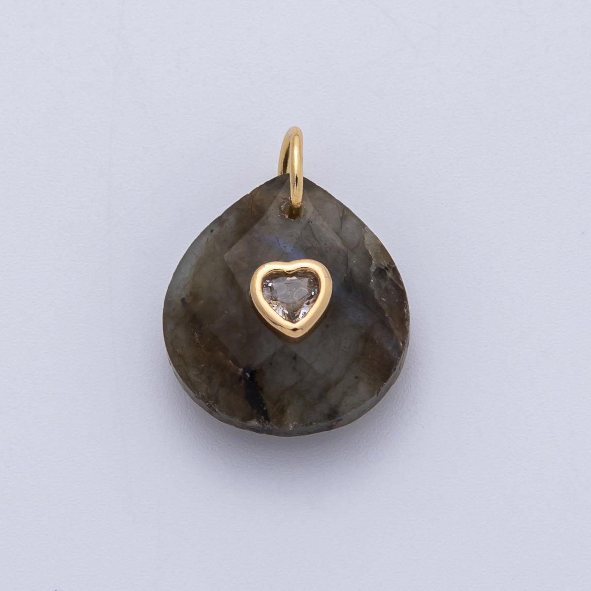 18K Gold Filled 17.8mm Heart Embedded Natural Gemstone Teardrop Charm | CHARMS - 00002 - CHARMS - 00014 - DLUXCA