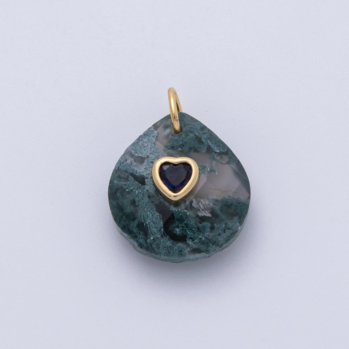 18K Gold Filled 17.8mm Heart Embedded Natural Gemstone Teardrop Charm | CHARMS - 00002 - CHARMS - 00014 - DLUXCA