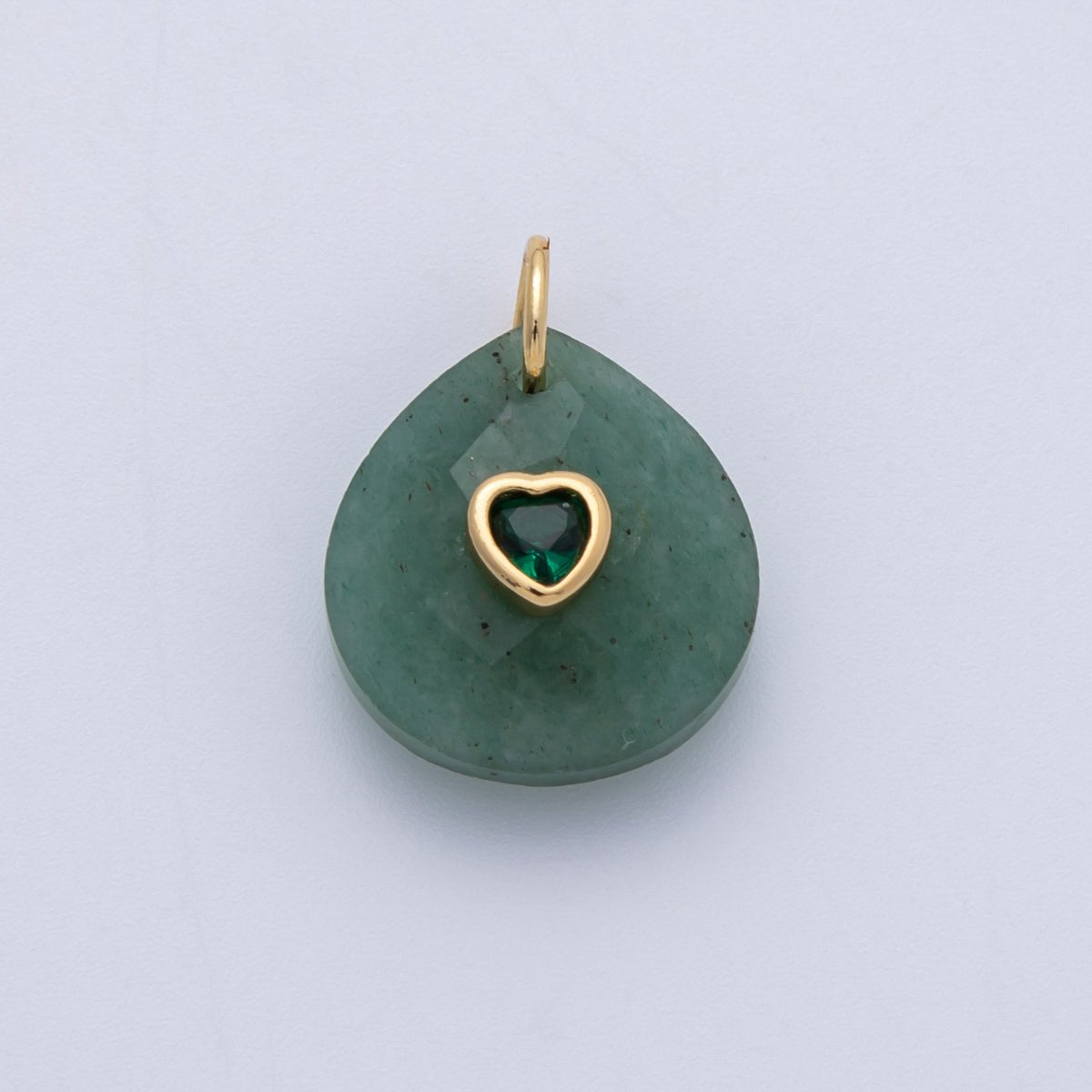 18K Gold Filled 17.8mm Heart Embedded Natural Gemstone Teardrop Charm | CHARMS - 00002 - CHARMS - 00014 - DLUXCA