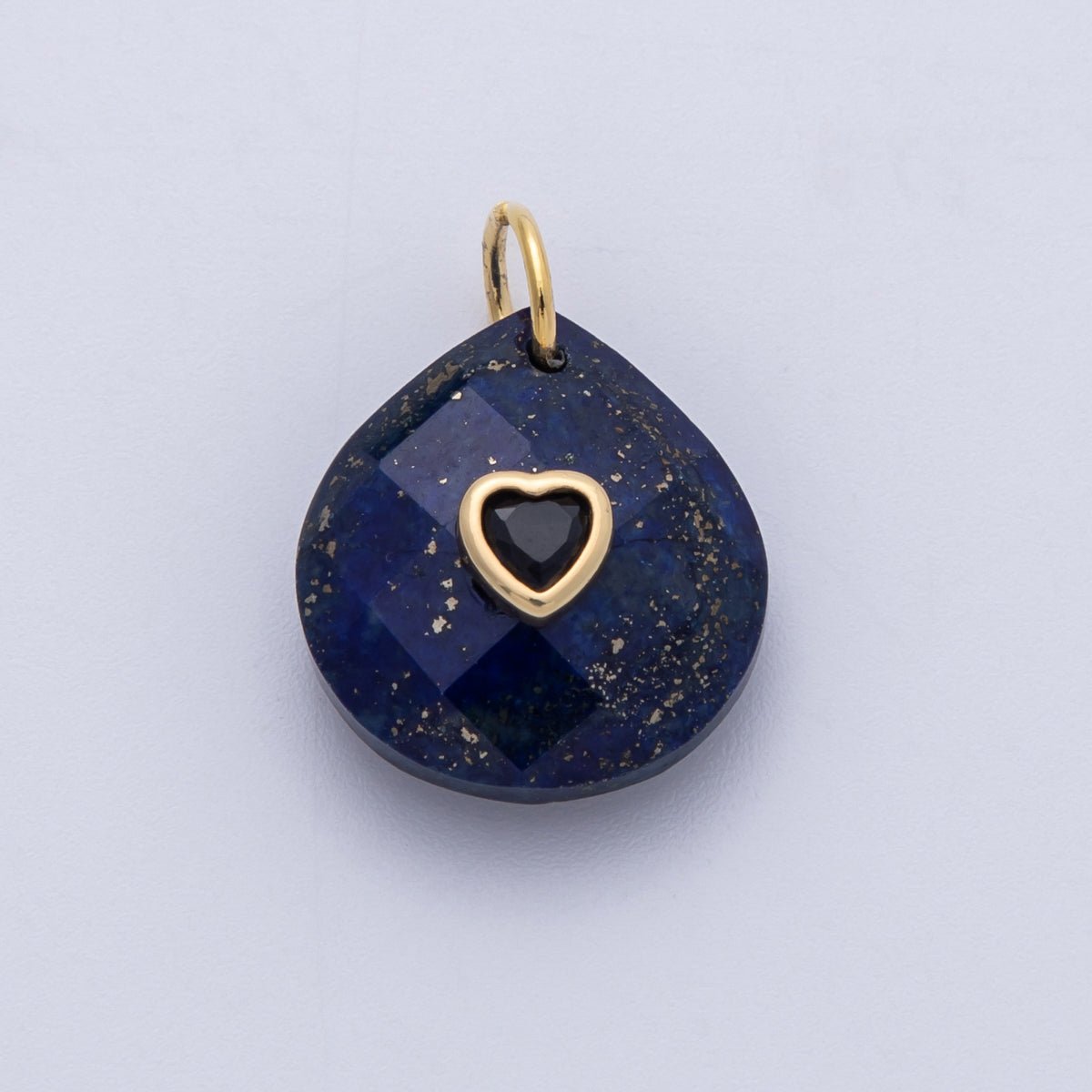 18K Gold Filled 17.8mm Heart Embedded Natural Gemstone Teardrop Charm | CHARMS - 00002 - CHARMS - 00014 - DLUXCA